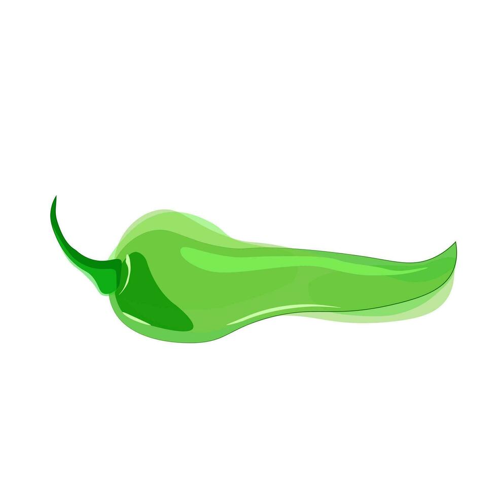 Green spicy chili pepper vector with highlights and shadows in watercolor style. Isolated
