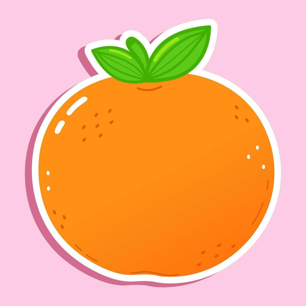 Sticker Tangerine fruit character. Vector hand drawn cartoon kawaii character illustration icon. Isolated on pink background. Mandarin character concept