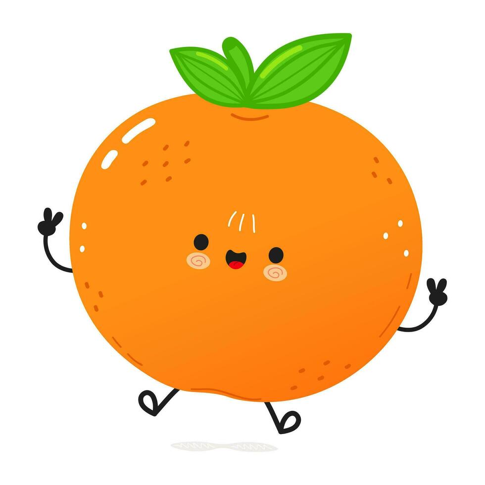 Tangerine fruit jumping character. Vector hand drawn cartoon kawaii character illustration icon. Isolated on white background. Mandarin character concept