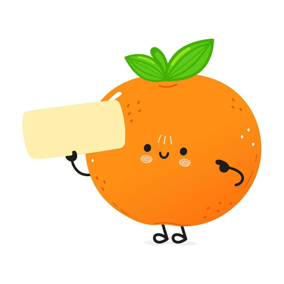 Tangerine fruit poster character. Vector hand drawn cartoon kawaii character illustration. Isolated white background. Mandarin poster