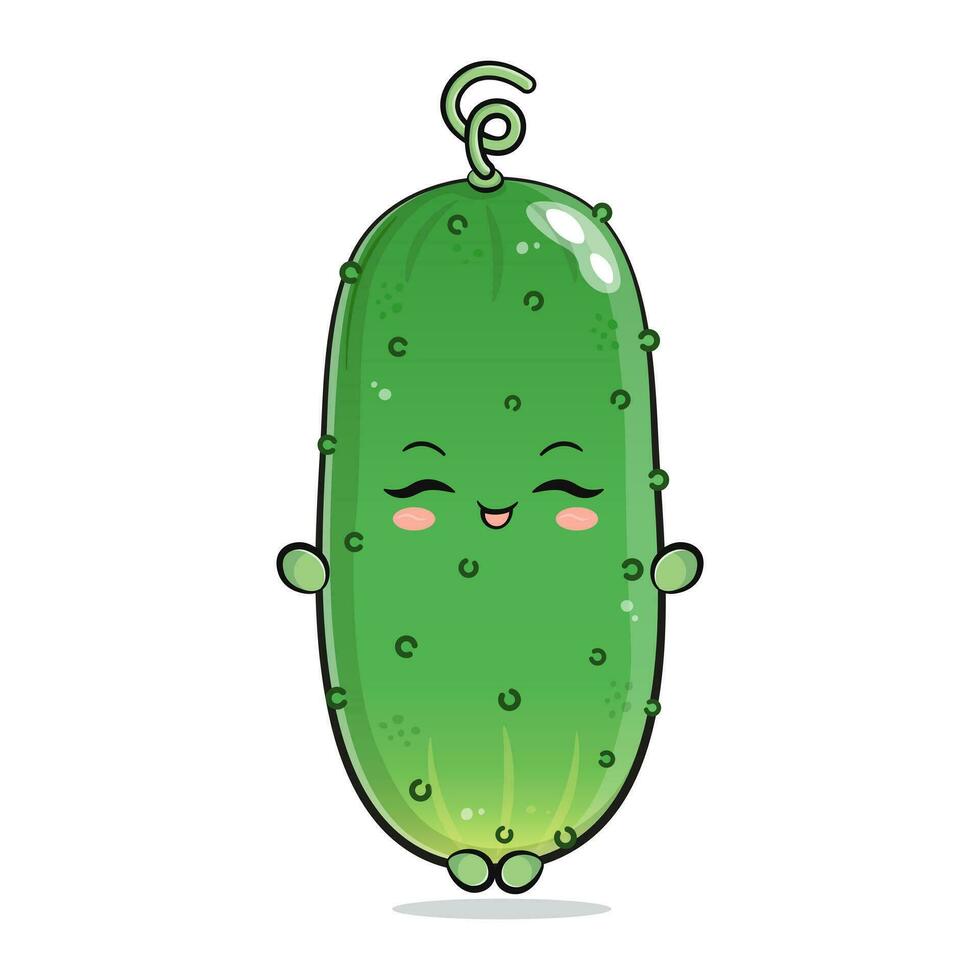 Cute funny Cucumber doing yoga character. Vector hand drawn traditional cartoon vintage, retro, kawaii character illustration icon. Isolated on white background Cucumber relax character