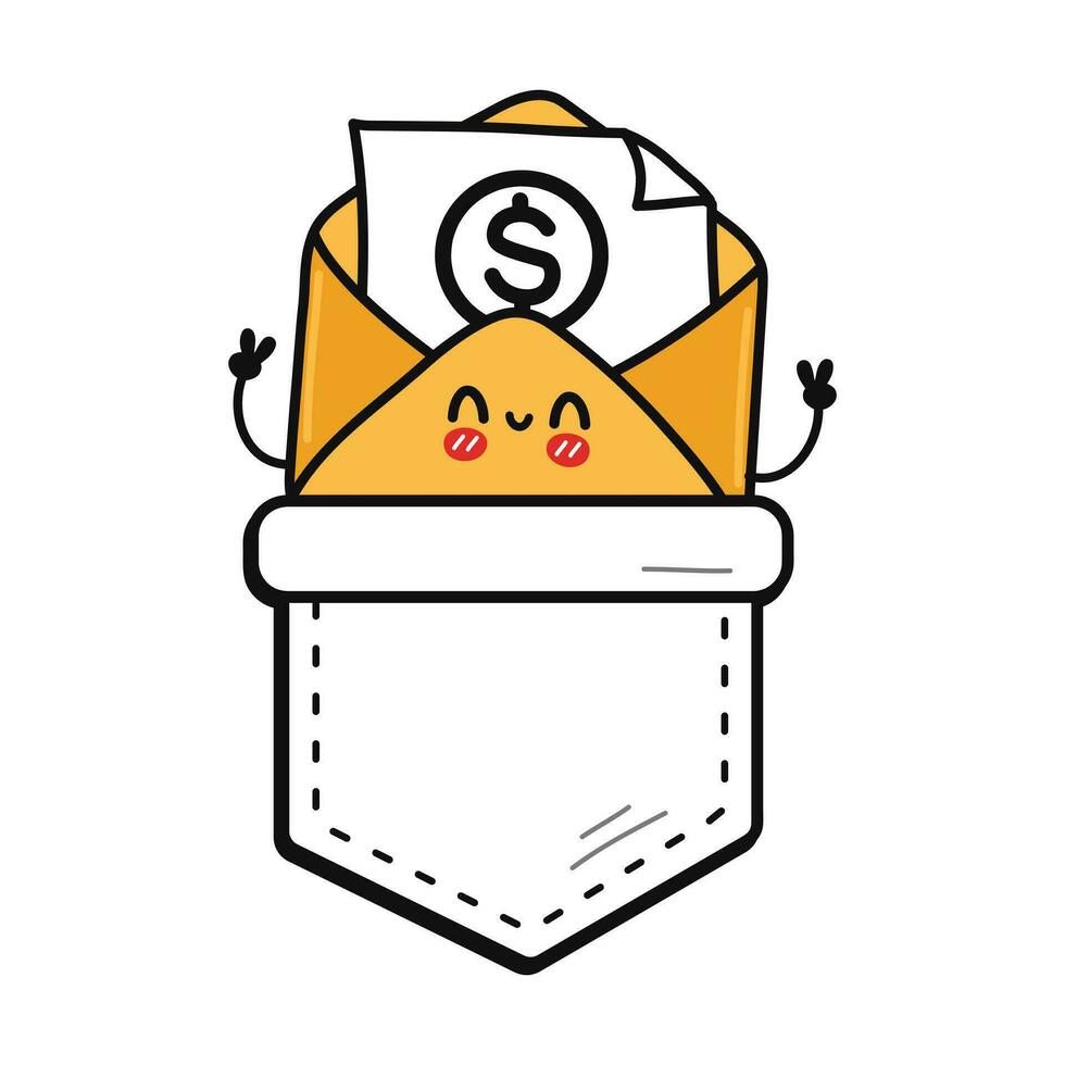 Cute funny letter dollar sign in pocket t-shirt print.Vector cartoon doodle line style character logo illustration design. Isolated white background. Funny cartoon letter, print for pocket t shirt vector