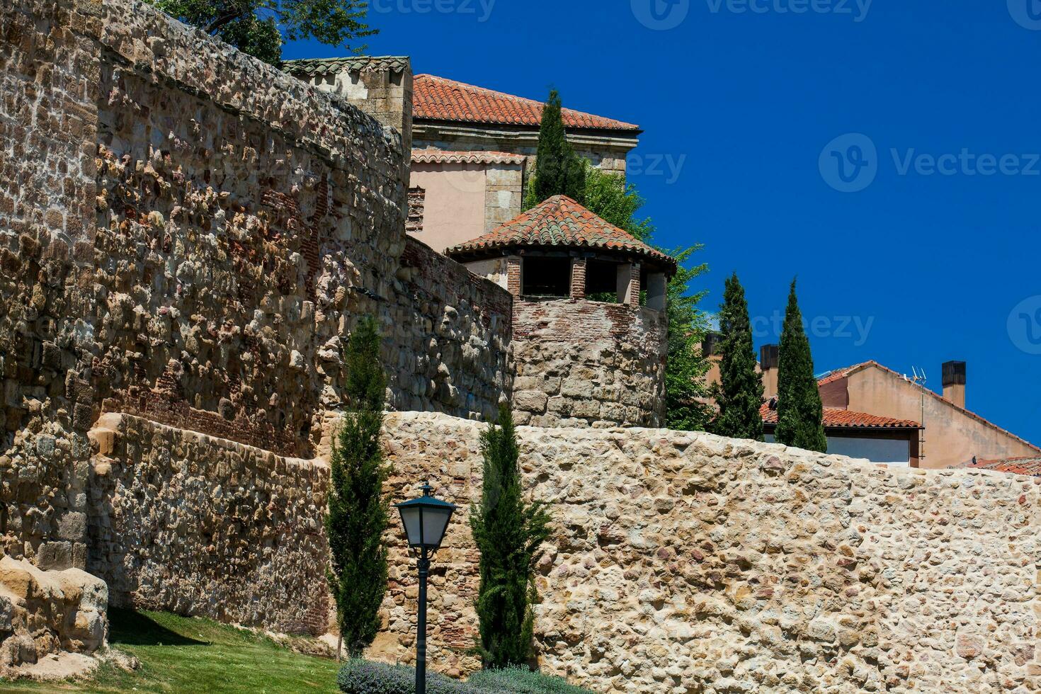 Remains of the historical Salamanca old city walls in a beautiful early spring day photo