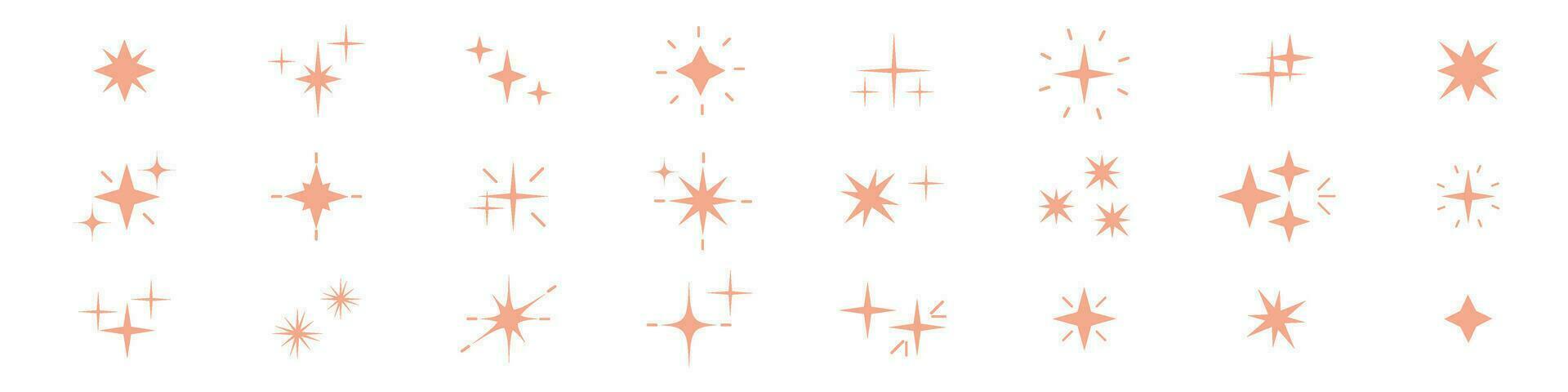 Magical star icons collection. Elements with glitter, shine and sparkle set. Light and glow lines. Vector illustrations isolated on white background.