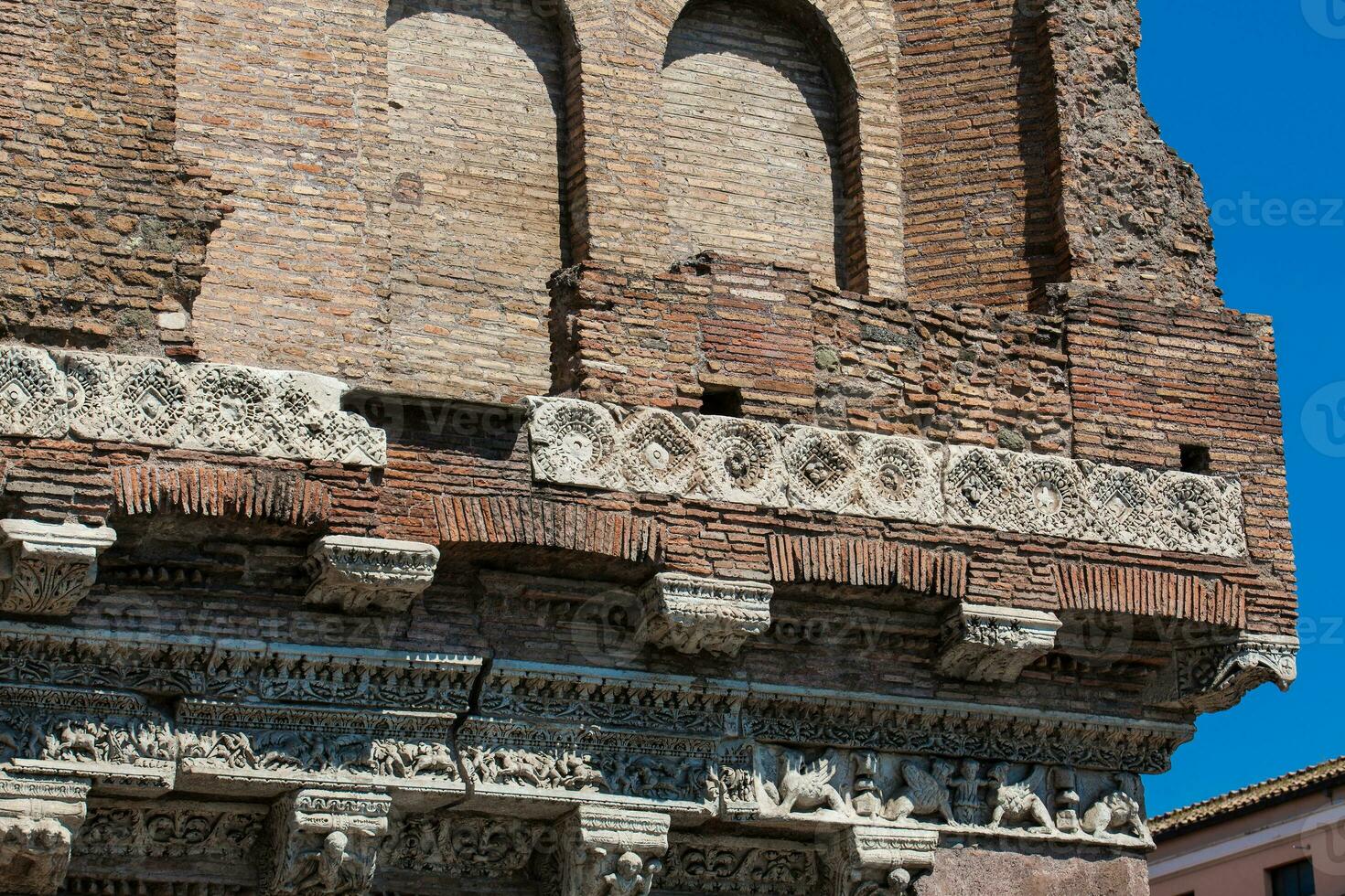 Detail of a Medieval house called the Casa dei Crescenzi built on 1065 in Rome photo