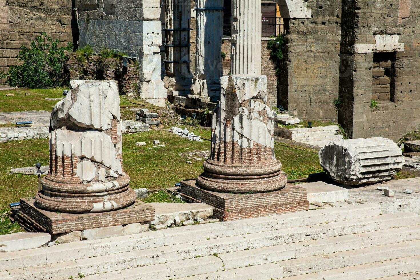 Ancient ruins of the Forum of Augustus with Temple of Mars the Avenger inaugurated in 2 BC photo