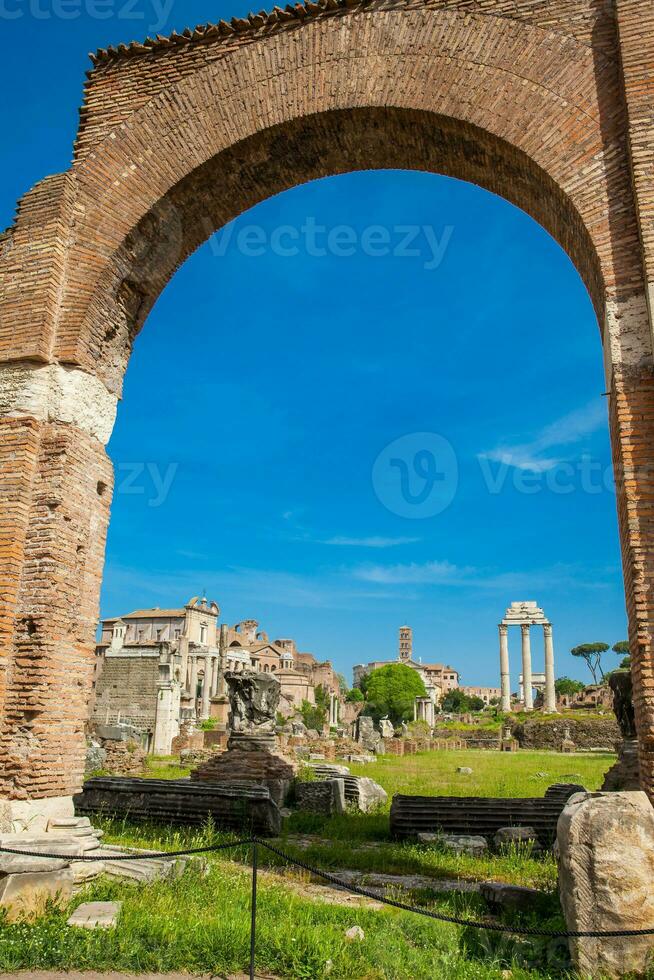 Remains of the Basilica Julia and the Temple of Castor and Pollux at the Roman Forum in Rome photo