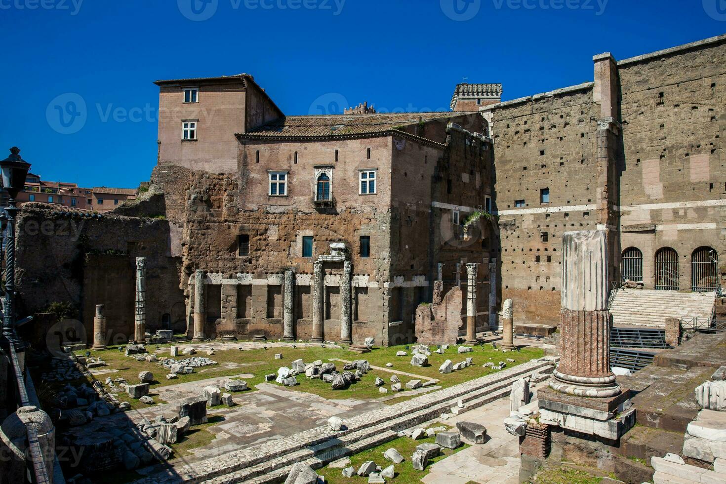 Ancient ruins of the Forum of Augustus with Temple of Mars the Avenger inaugurated in 2 BC photo