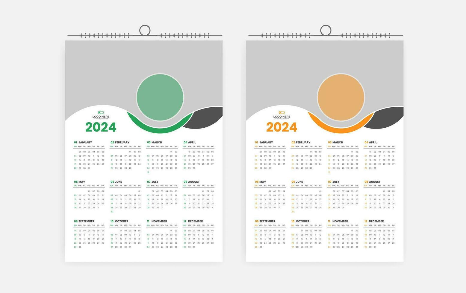 2024 one page wall calendar design vector