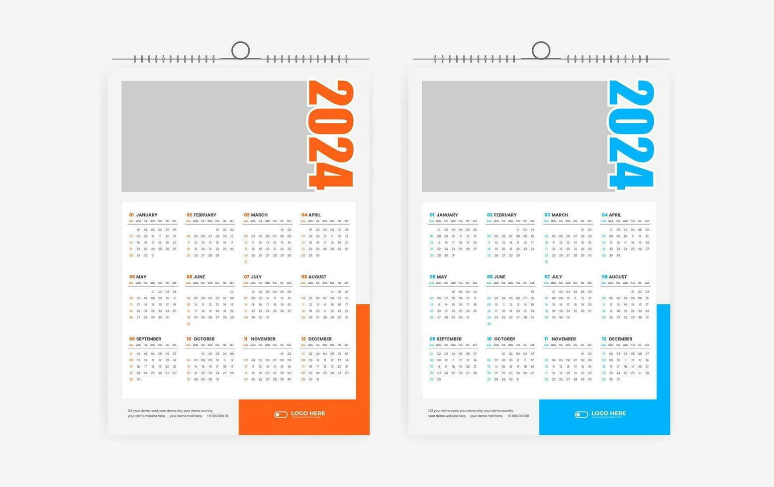 2024 uno página pared calendario diseño vector