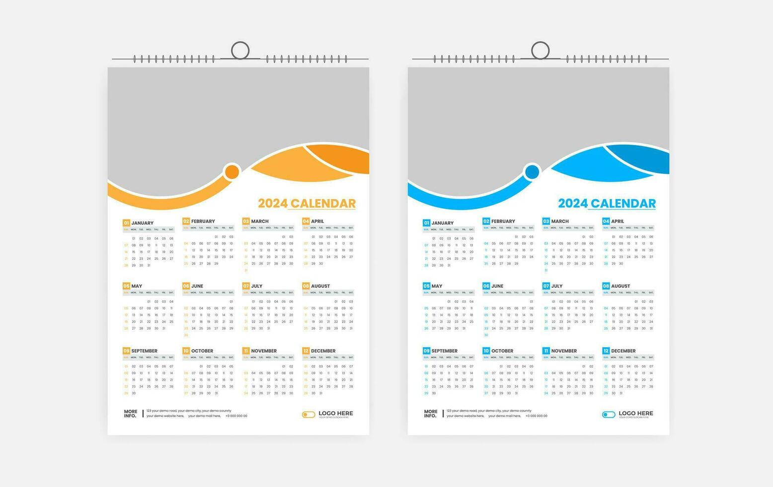 2024 one page wall calendar design vector