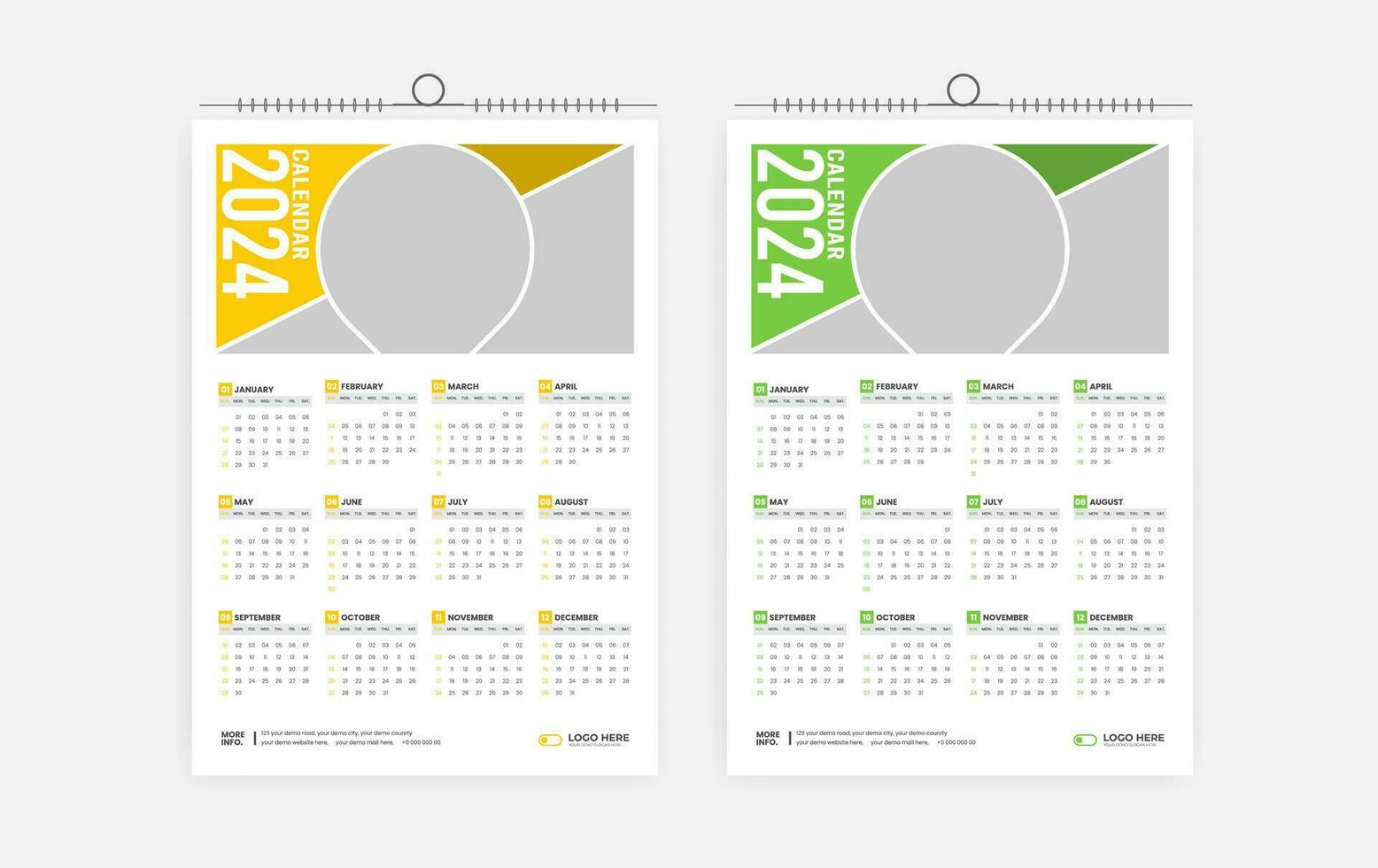 2024 one page wall calendar design vector