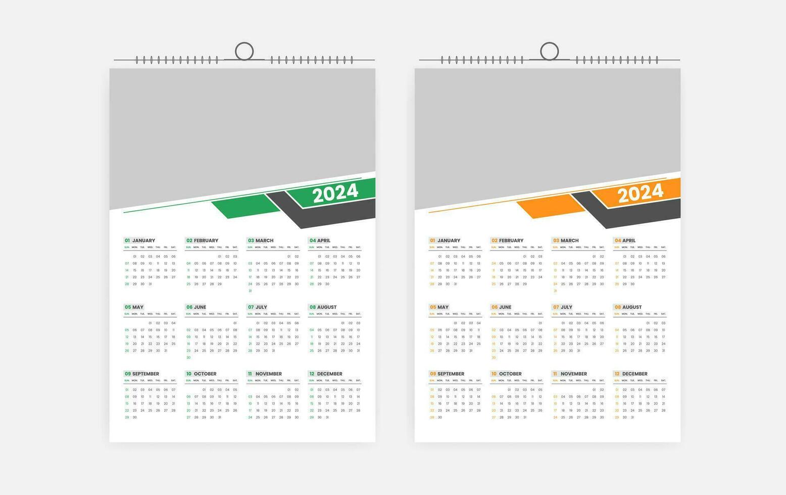 2024 one page wall calendar design vector