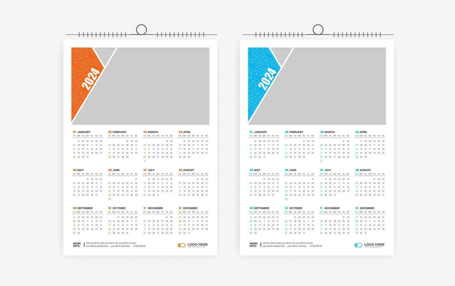 2024 one page wall calendar design vector