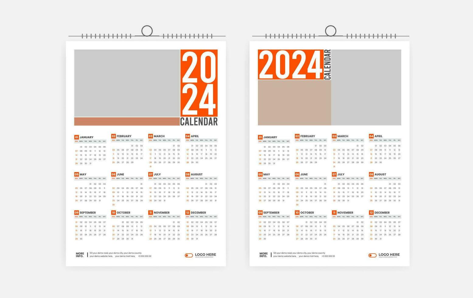 2024 uno página pared calendario diseño vector