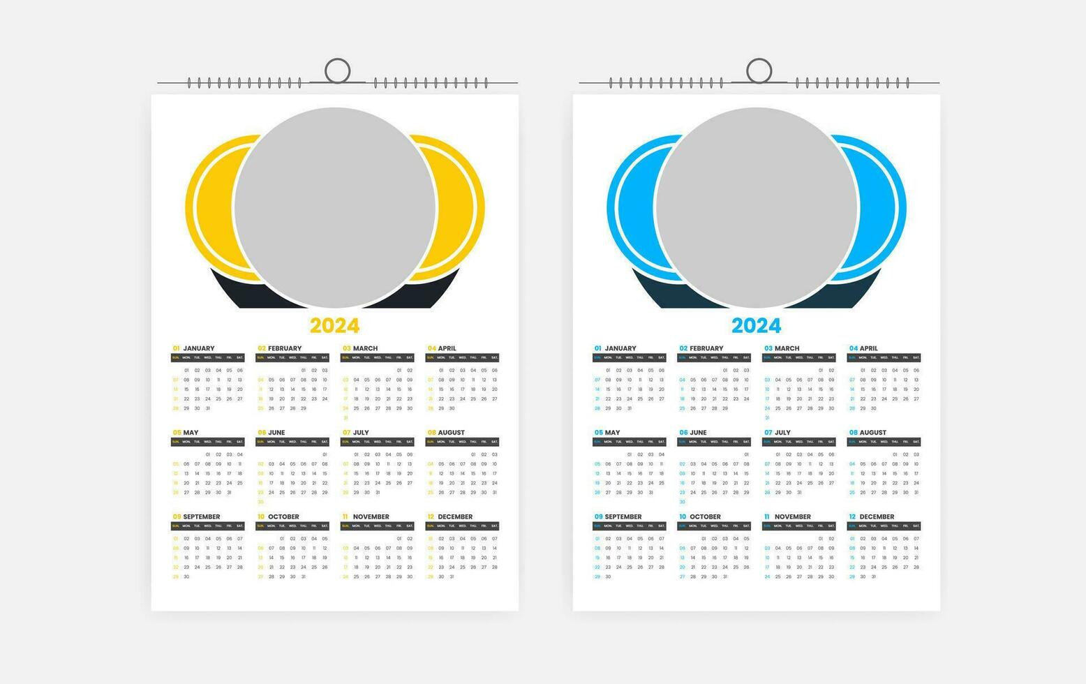 2024 one page wall calendar design vector