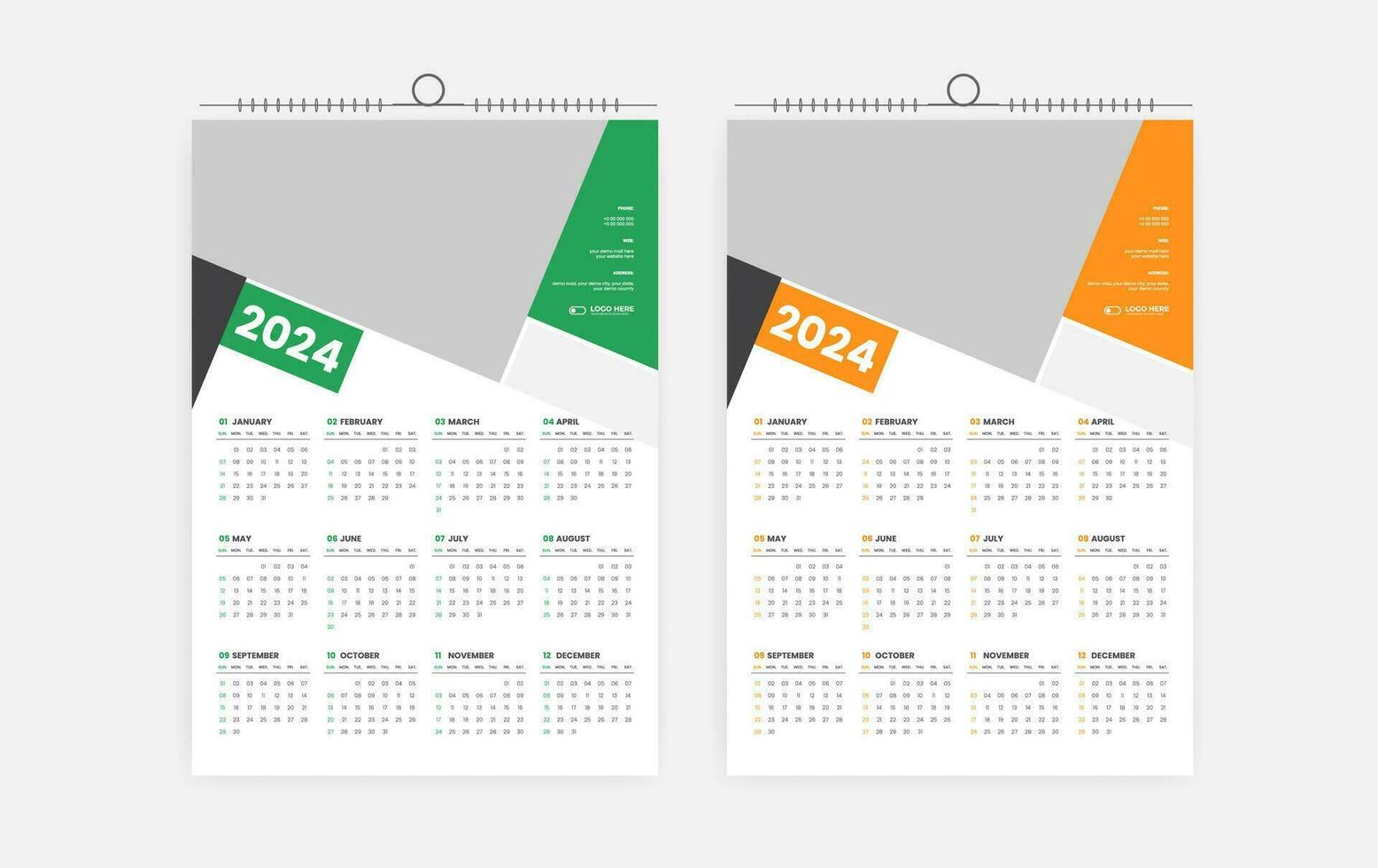 2024 one page wall calendar design vector