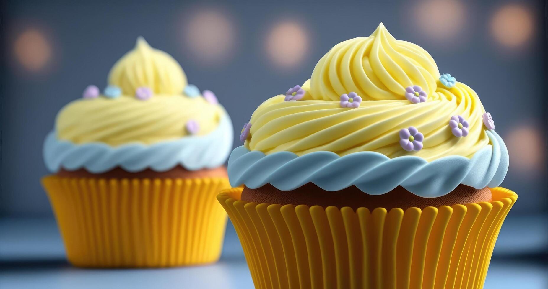 delicious dessert cupcakes banner with nutty toppings photo