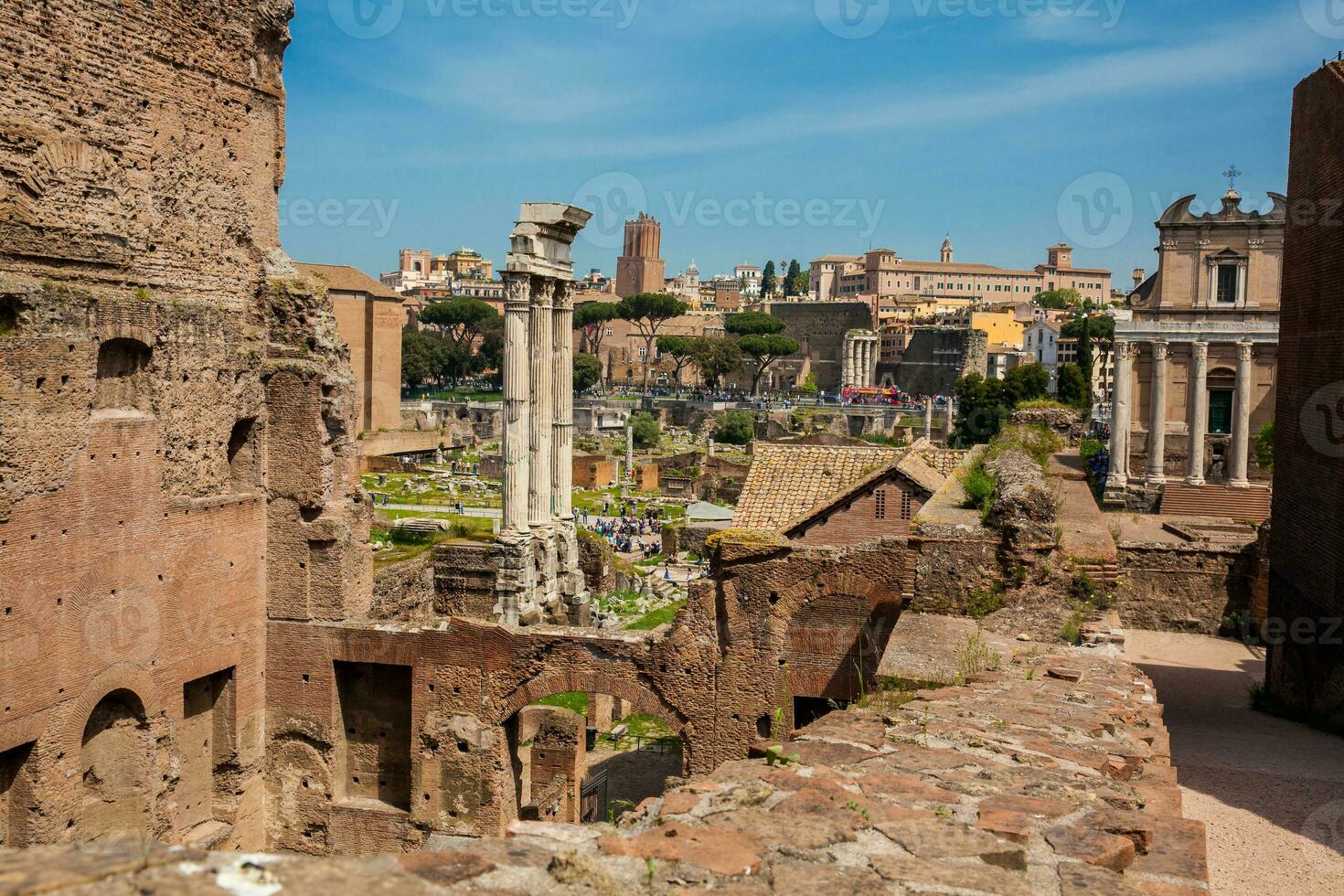 Remains of the Temple of Castor and Pollux or the Dioscuri at the Roman Forum in Rome photo