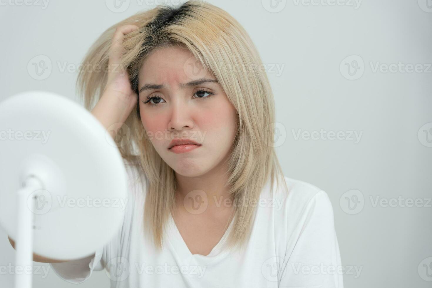 Young woman asian are worried about faces Dermatology and allergic to