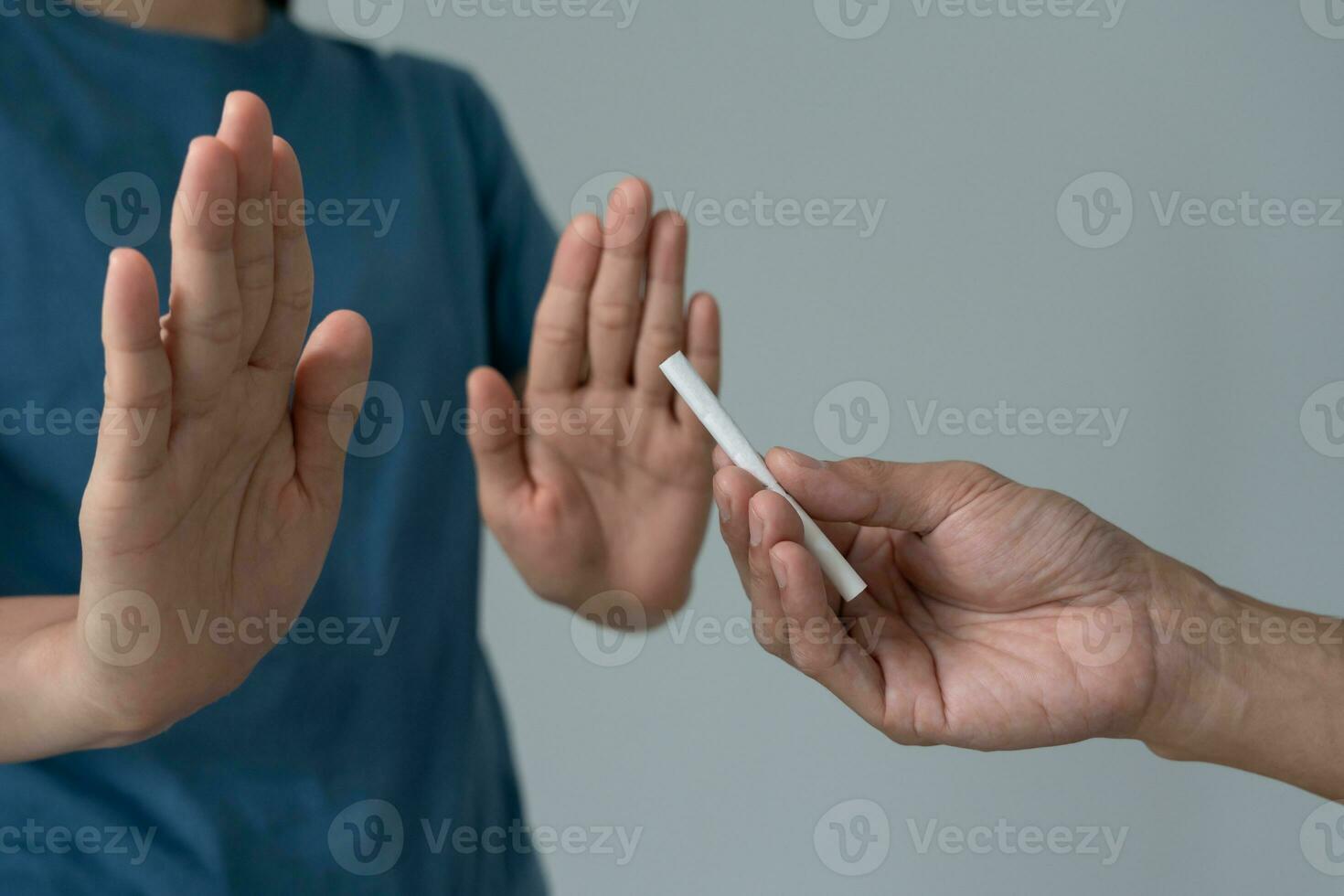 No smoking. Woman stop smoke, refuse, reject, break take cigarette, say no. quit smoking for health. world tobacco day. drugs, Lung Cancer, emphysema , Pulmonary disease, narcotic, nicotine effect photo