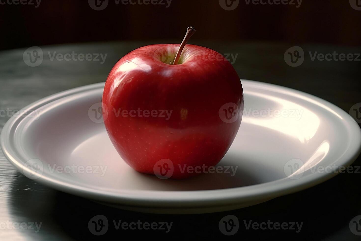 Juicy delicious apple lies on a beautiful plate, Ai generated photo