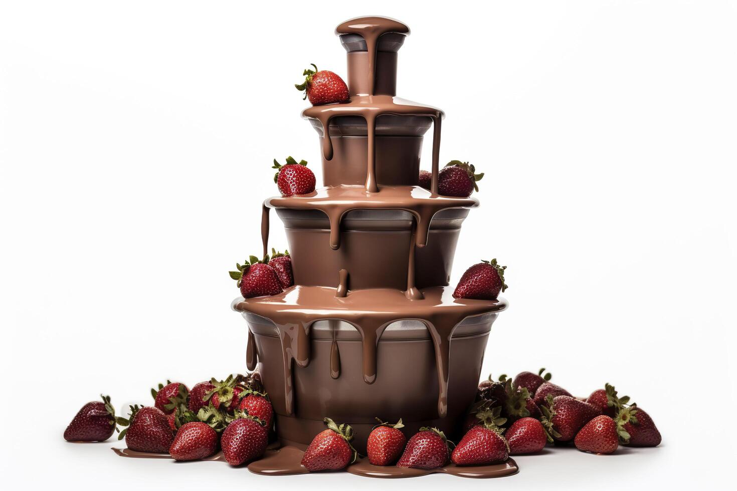 Chocolate fountain on a white background. . photo