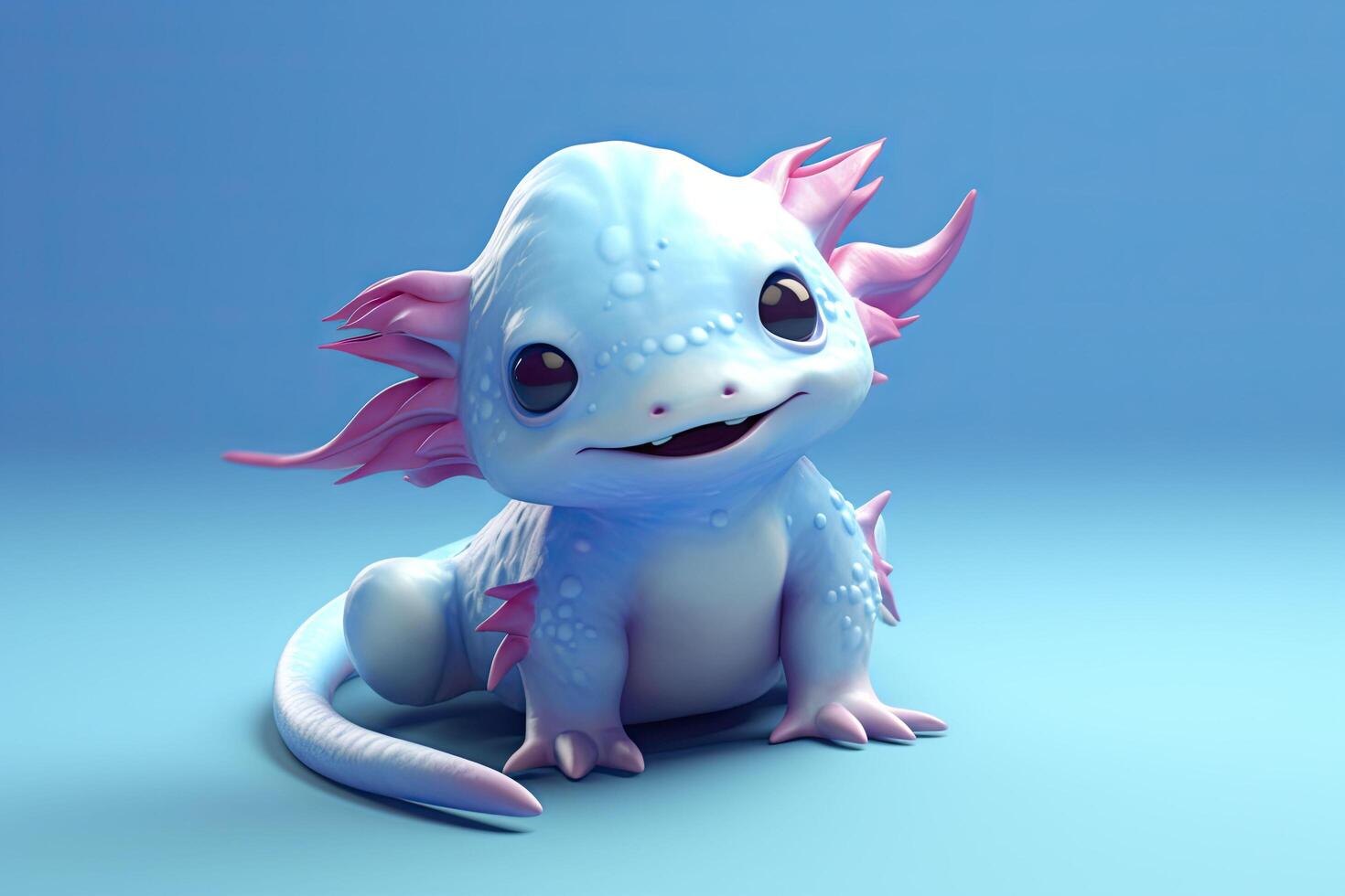 3D cute cartoon axolotl. . photo