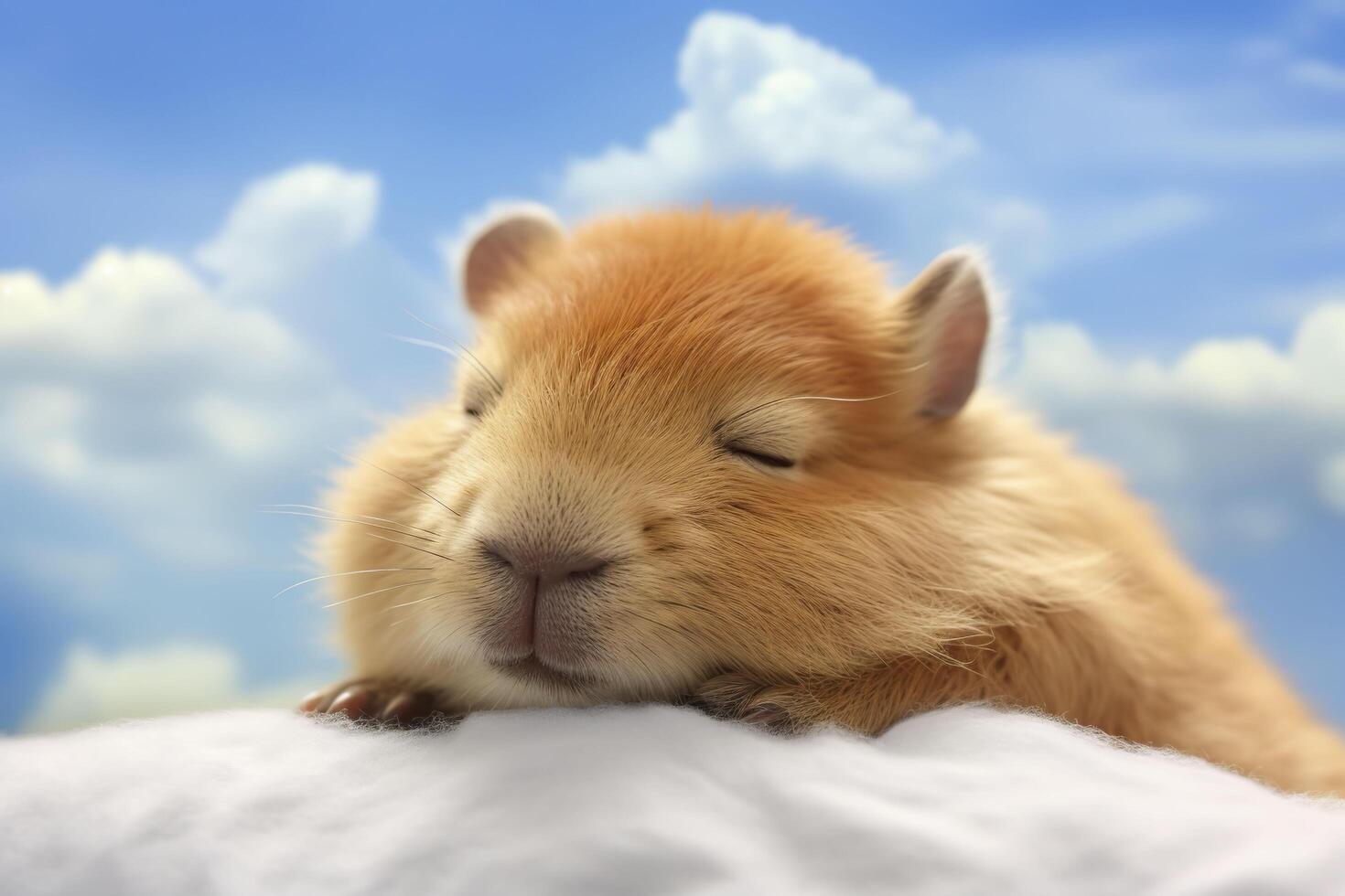 Cute capybara is sleeping. . photo