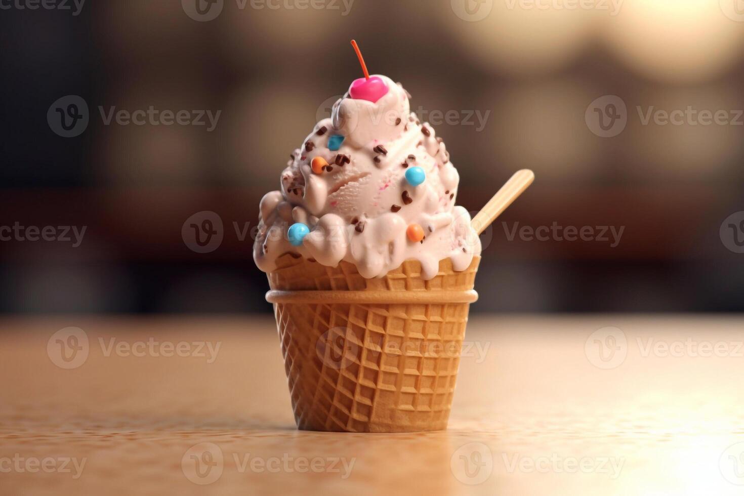 Delicious beautiful ice cream on bright background, photo