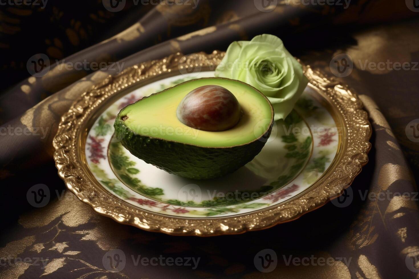 jugoso delicioso aguacate mentiras en un hermosa lámina, ai generado foto