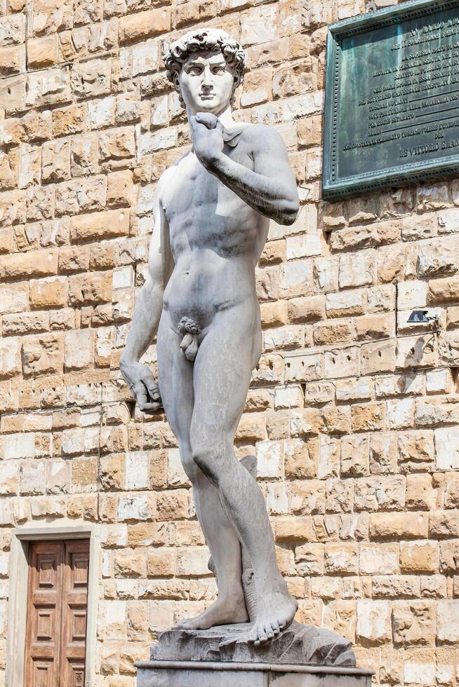 Replica of Statue of David by the Italian artist Michelangelo placed at the Piazza della Signoria in Florence photo