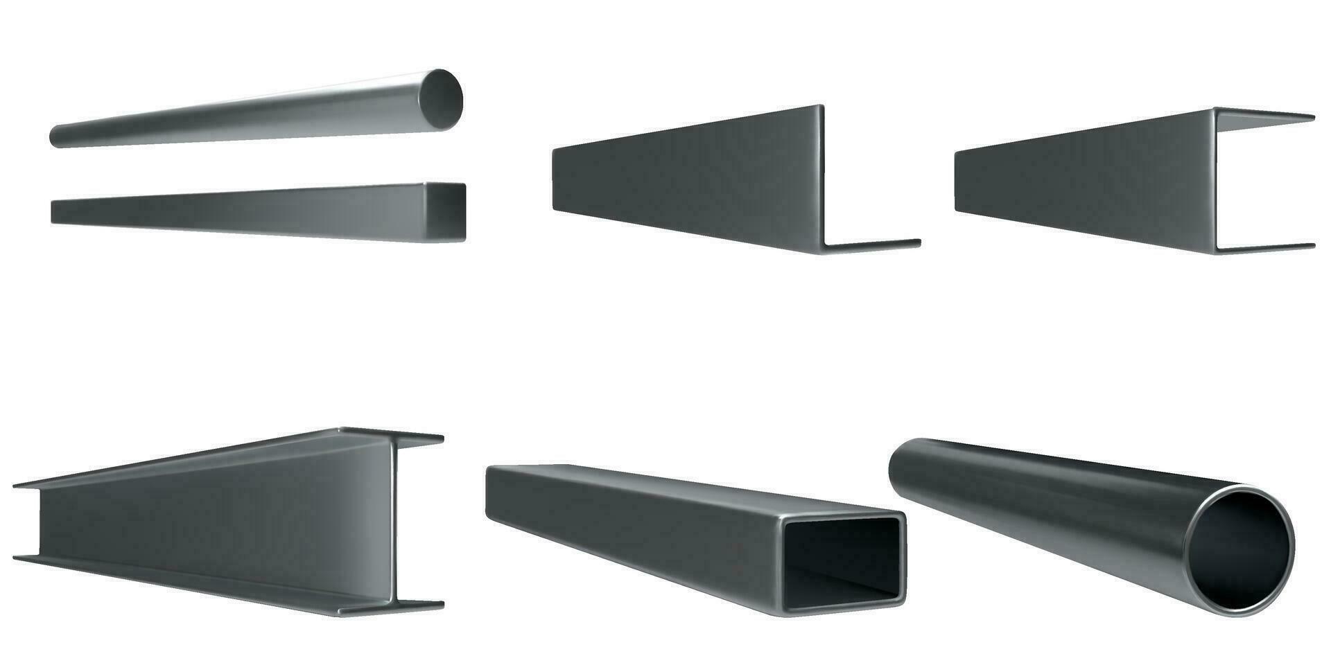 a set of different types of steel pipes vector