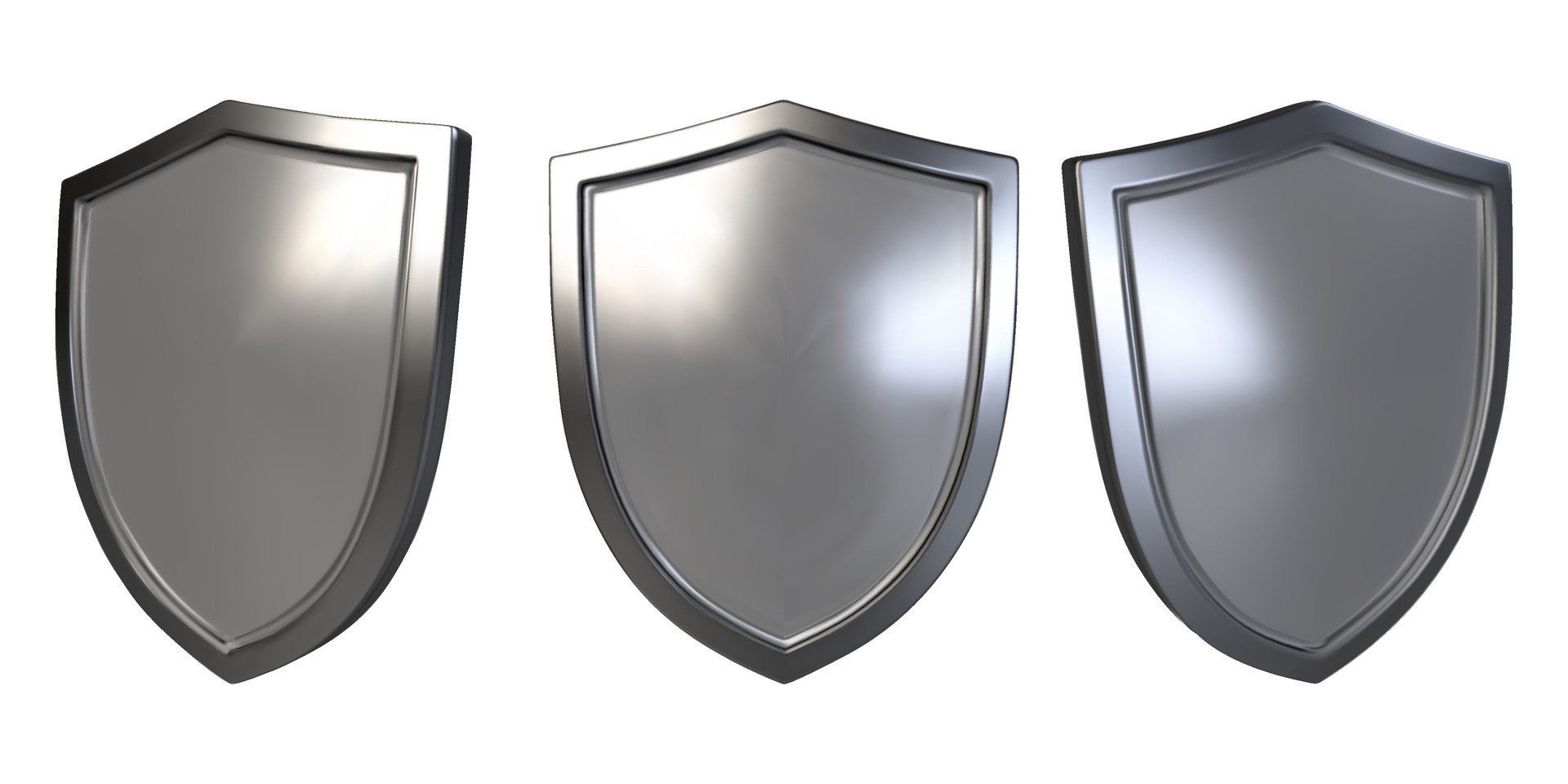 Set of metal shield realistic vector illustration. Blank silver steel