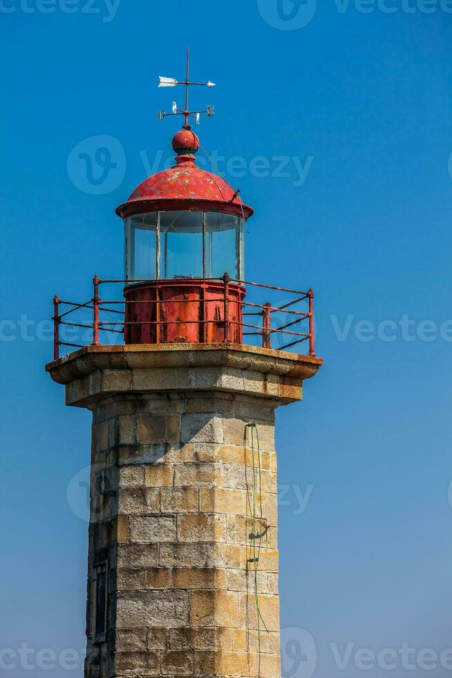 Beautiful early spring day at the historical Felgueiras Lighthouse built on 1886 and located at Douro river mouth in Porto city photo