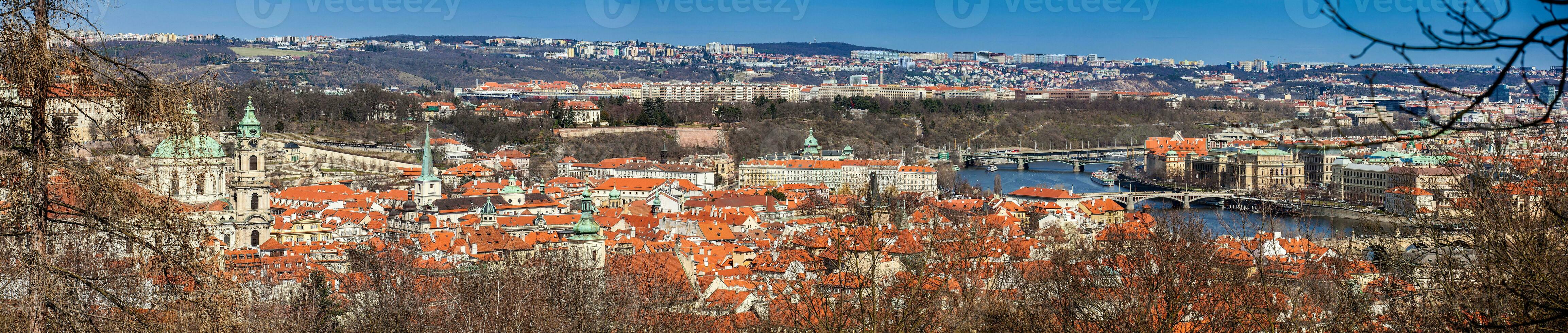 Panorama of the Prague city at the begining of spring seen from Petrin Hill photo