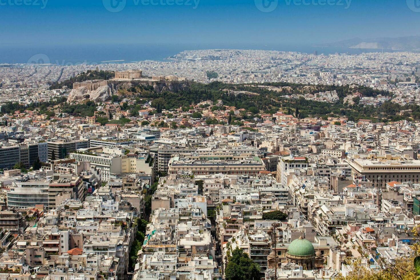 The city of Athens seen from the Mount Lycabettus a Cretaceous limestone hill photo