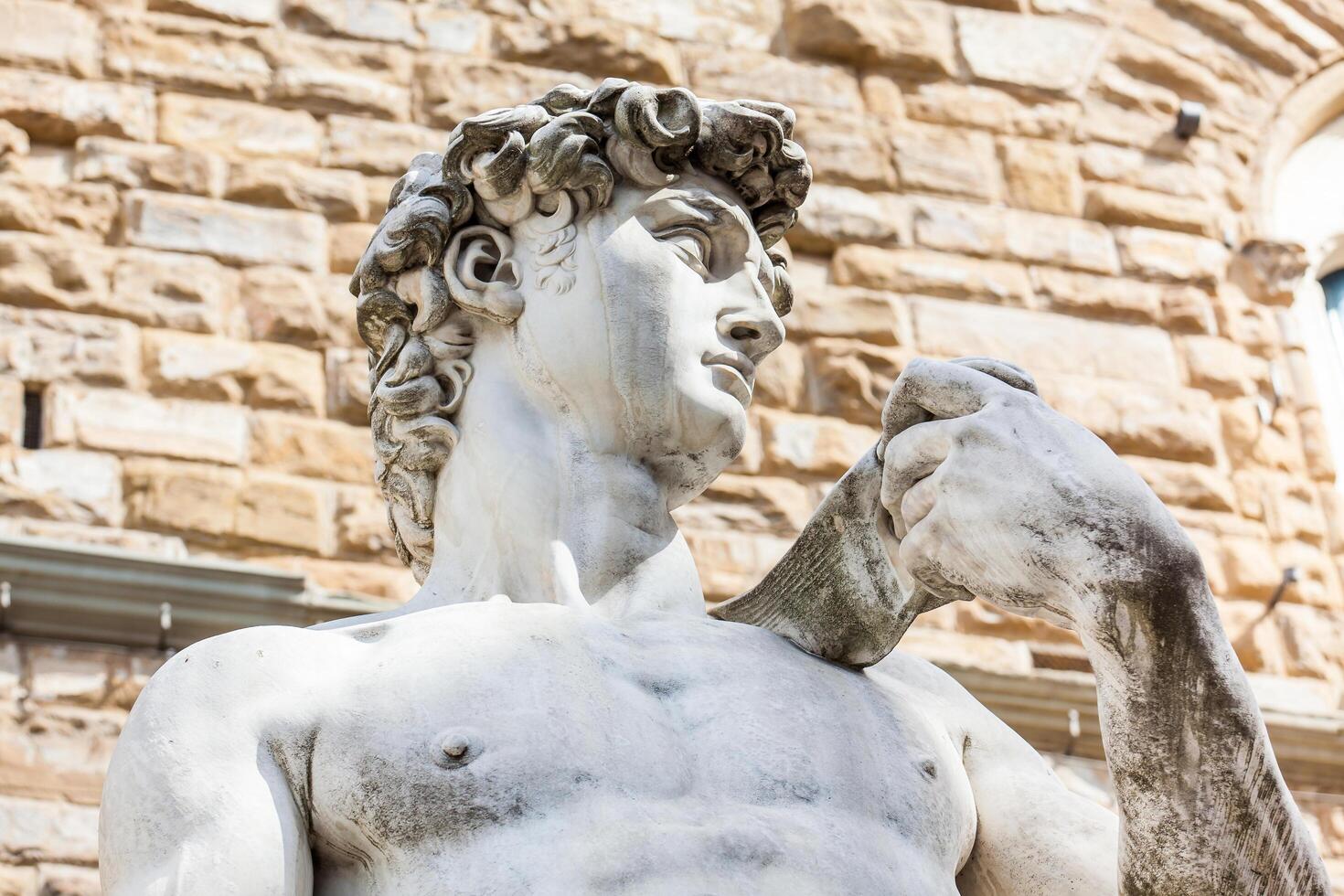 Replica of Statue of David by the Italian artist Michelangelo placed at the Piazza della Signoria in Florence on 1910 photo
