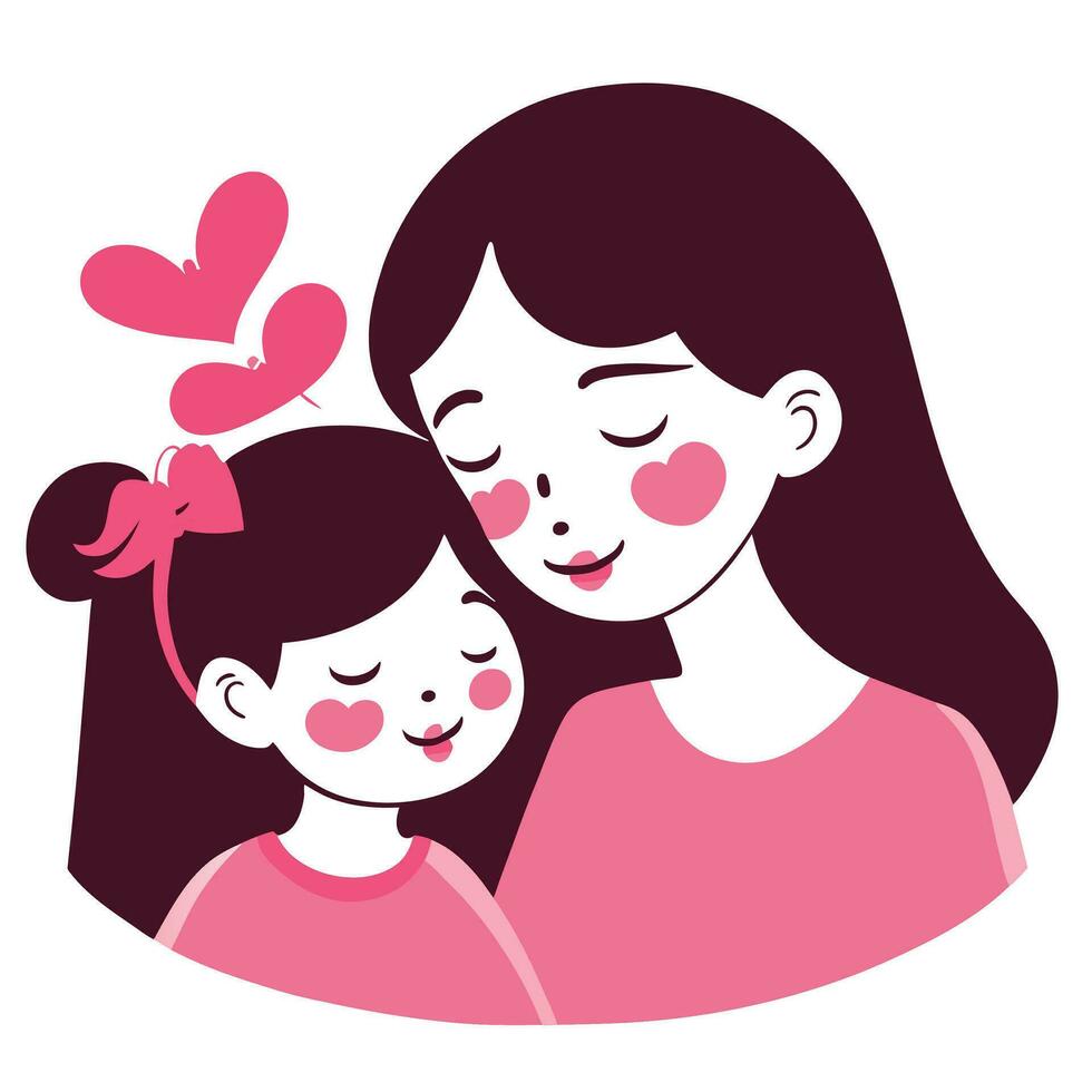 Happy Mother's day character design vector. Flat hand drawn style mom hugging daughter in her arm. Mother's day vector