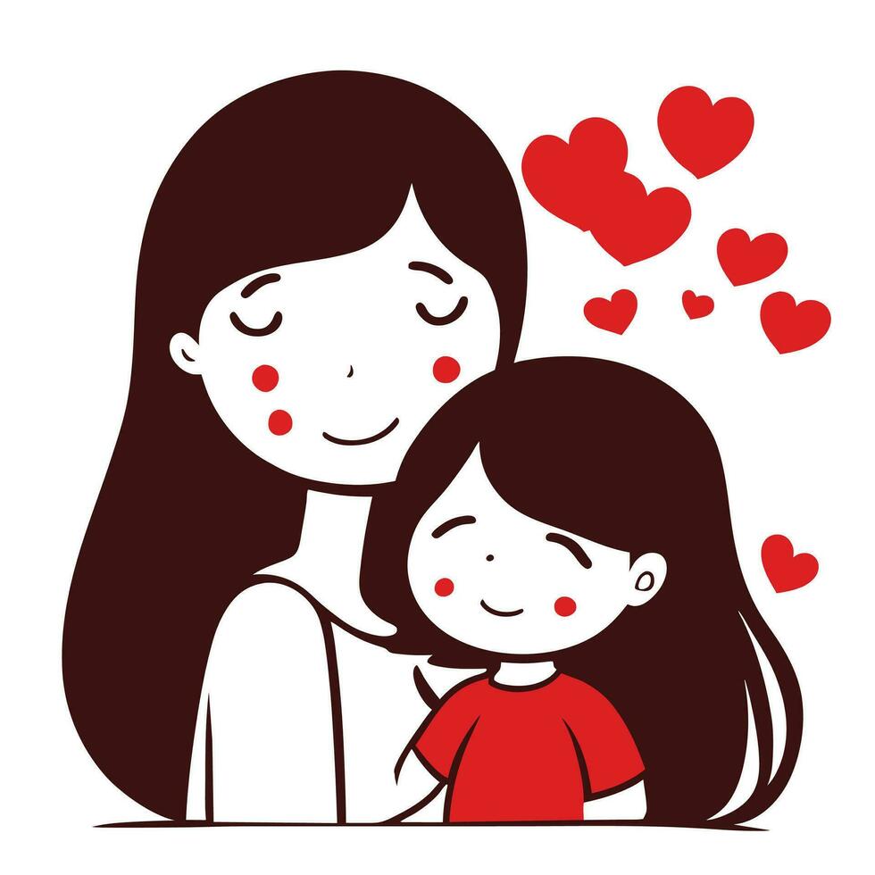 Happy Mother's day character design vector. Flat hand drawn style mom hugging daughter in her arm. Mother's day vector