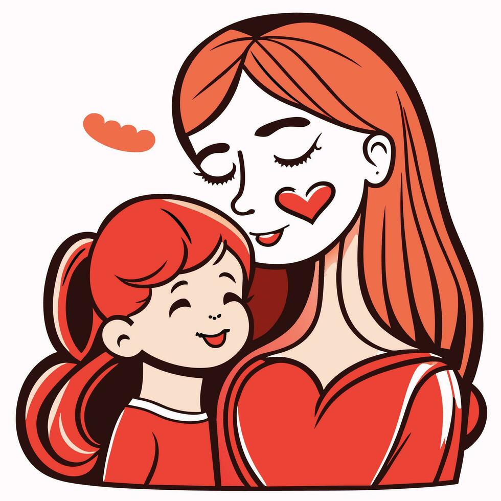Happy Mother's day character design vector. Flat hand drawn style mom hugging daughter in her arm. Mother's day vector