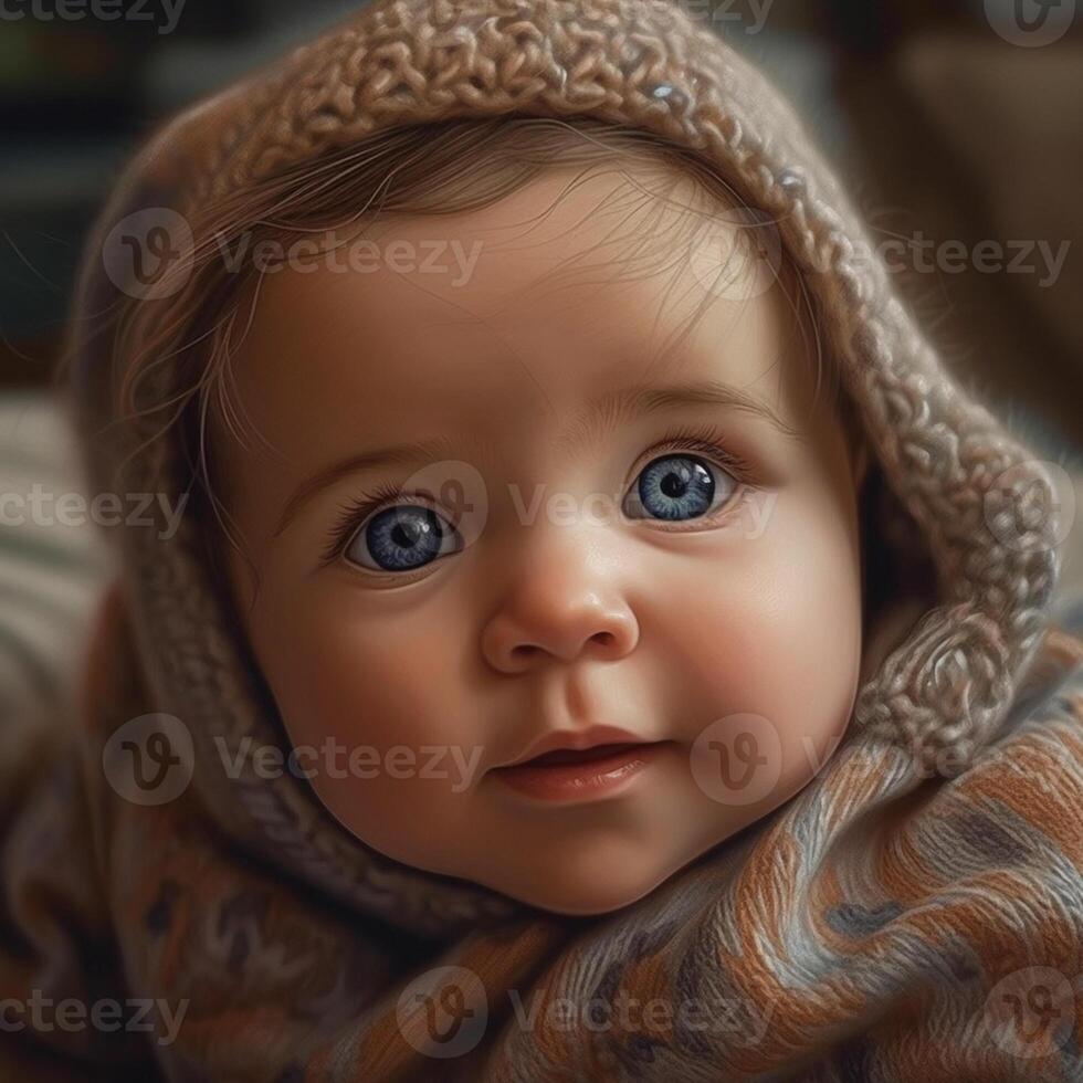 Portrait of a cute little baby boy in a warm knitted coat photo