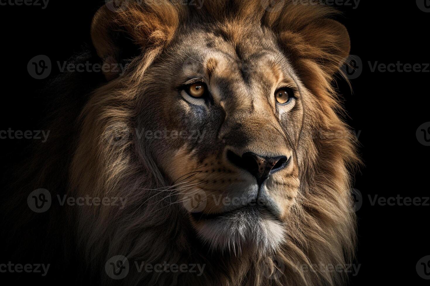 Portrait of a male lion in front of a black background photo