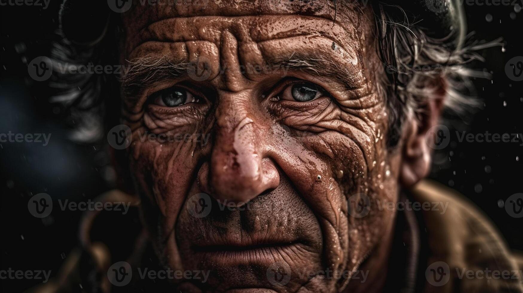 Portrait of an old man with a dirty face photo