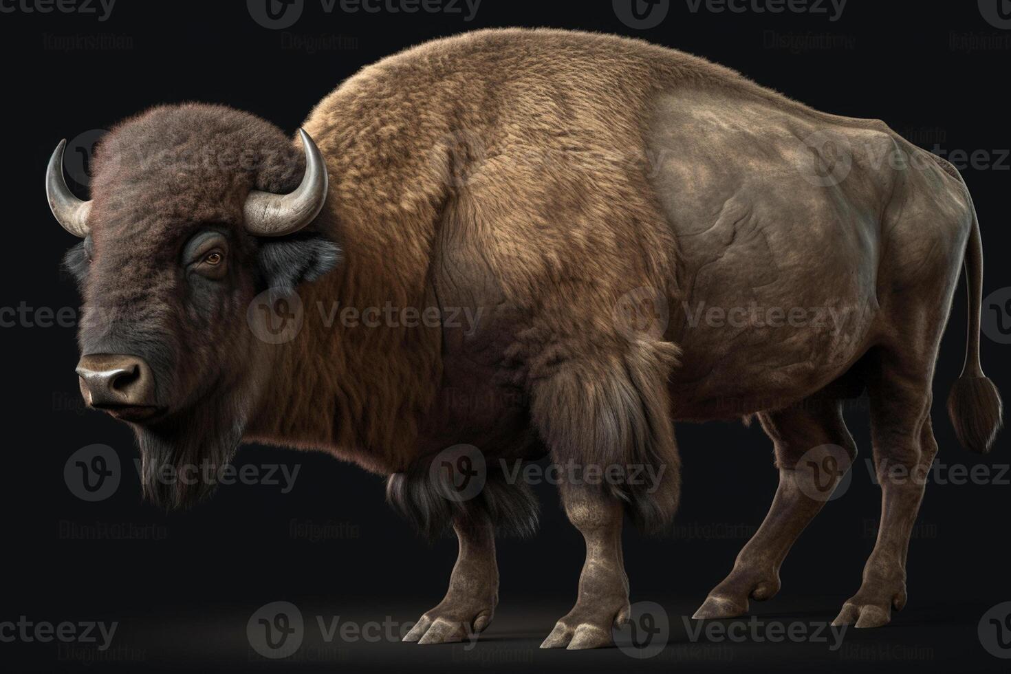 Bison on dark background, side view. 3D illustration photo