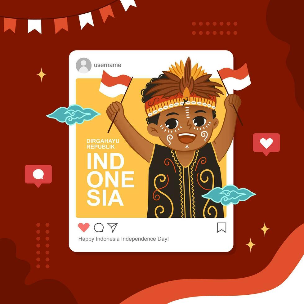 Indonesia man wearing traditional costume holding indonesian flag vector