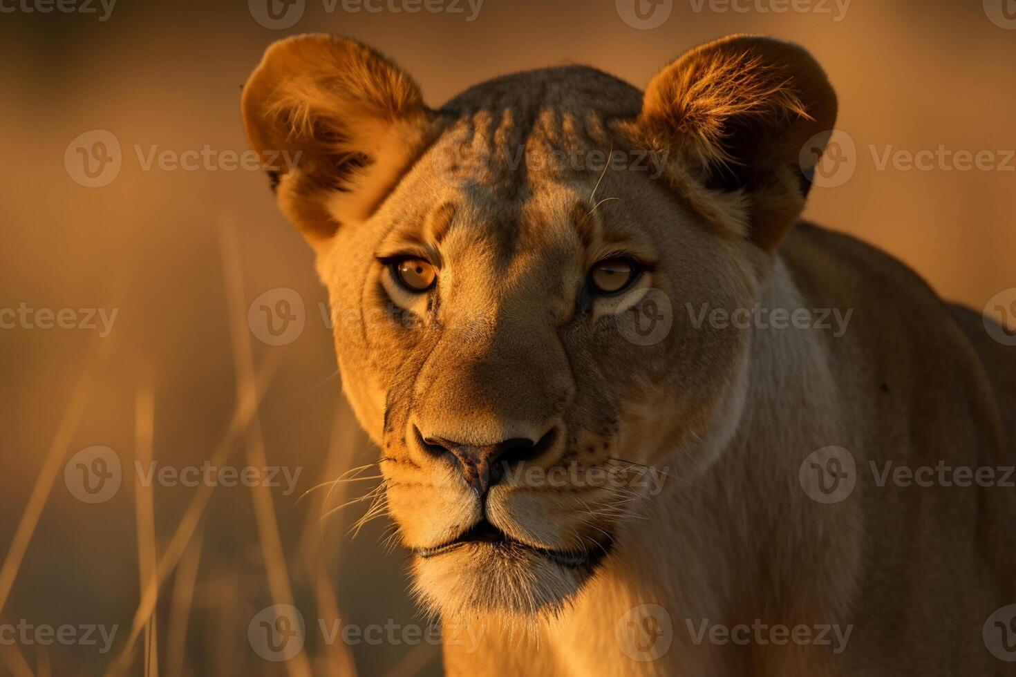 Ai generative Portrait of a lioness in the forest. Wildlife scene from nature. Lioness in the jungle photo