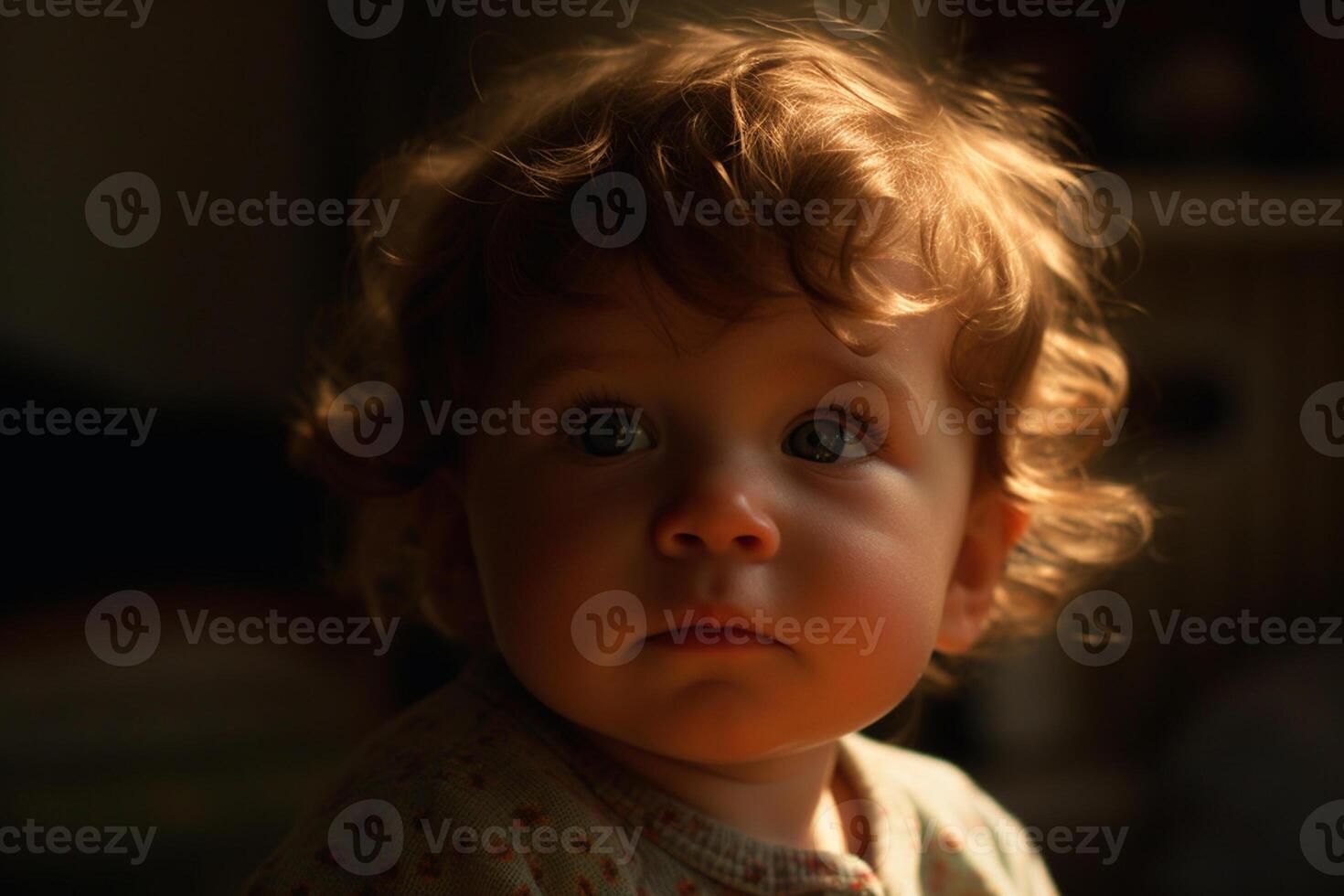 Portrait of a cute little baby at home in the evening photo