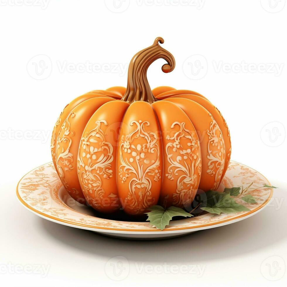 Juicy delicious pumpkin lies on beautiful plate, Ai generated photo