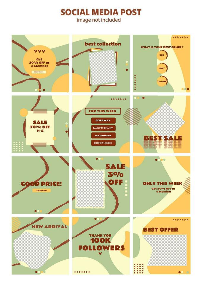 fashion social media post sale editable template collection, fashion post feed puzzle vector
